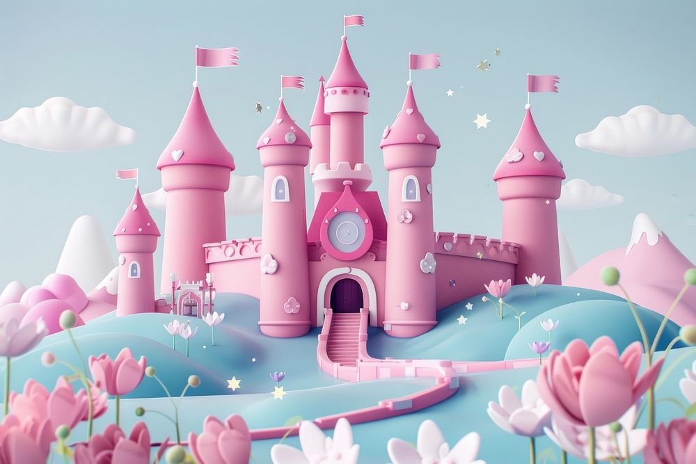 Cute princess castle background architecture outdoors cartoon.