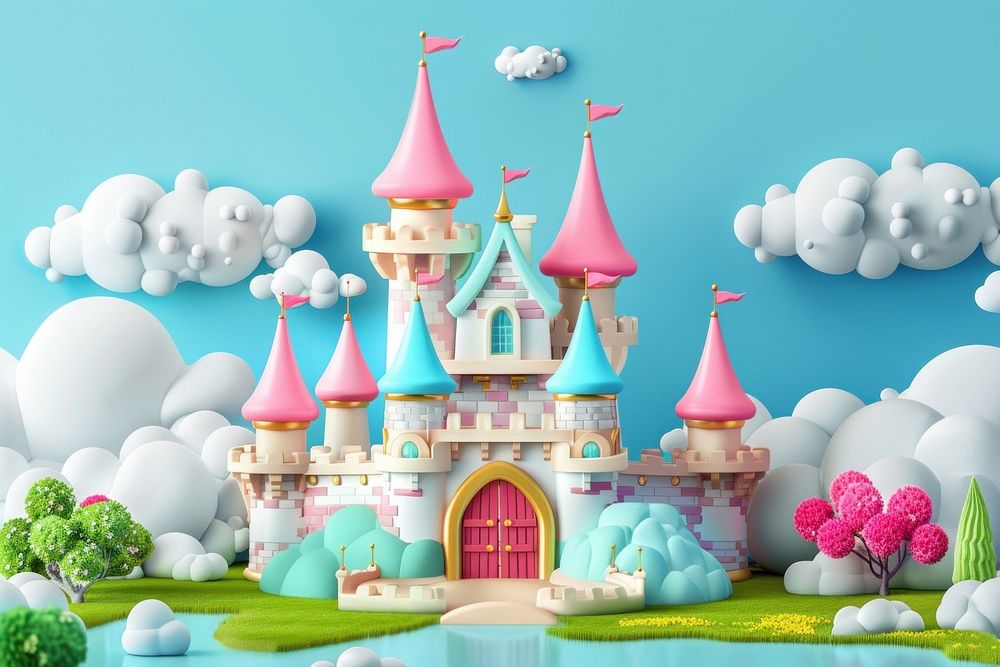 Cute princess castle background cartoon representation spirituality.