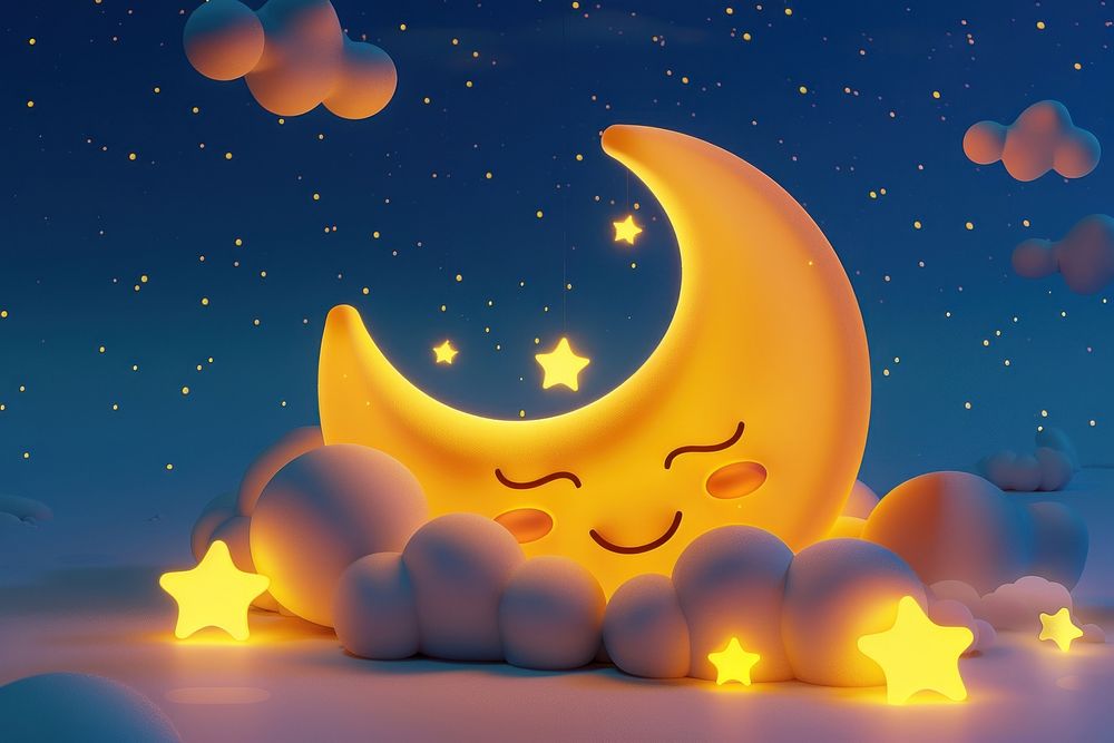 Cute smiling moon fantasy background astronomy outdoors cartoon.