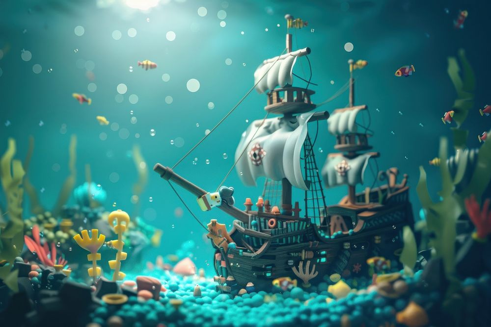 Cute underwater pirate story fantasy background outdoors vehicle nature.