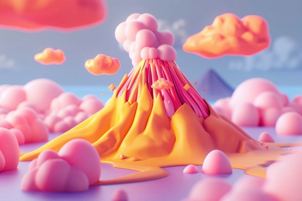 Cute volcanic eruption fantasy background cartoon nature confectionery.