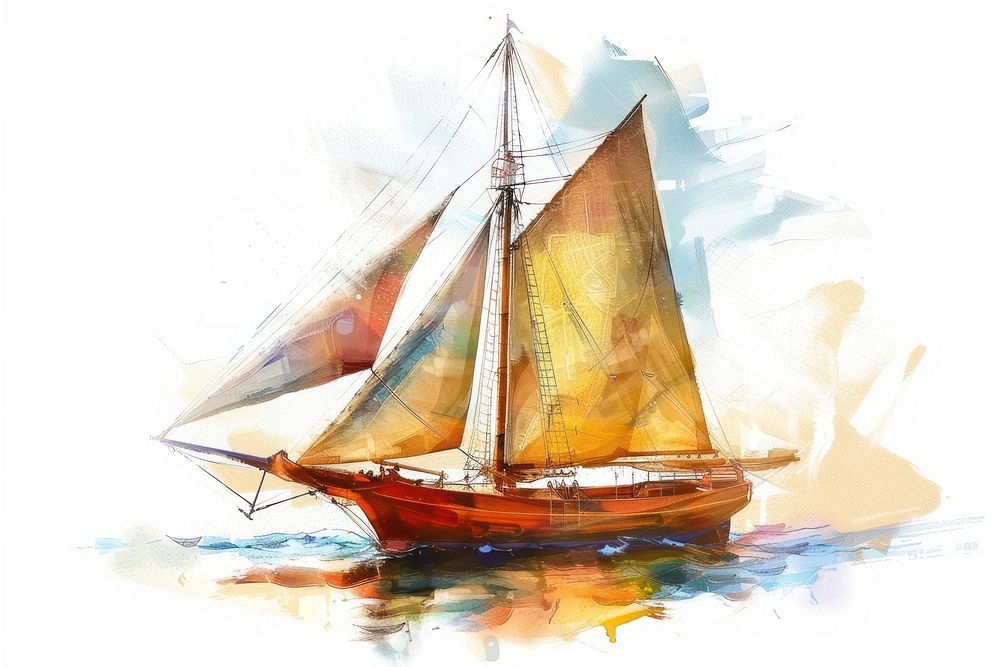Wooden ship painting transportation sailboat.