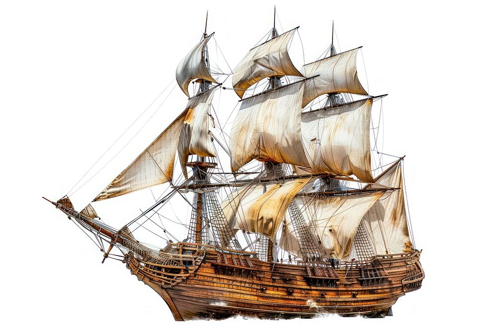 Wooden ship transportation illustrated sailboat.