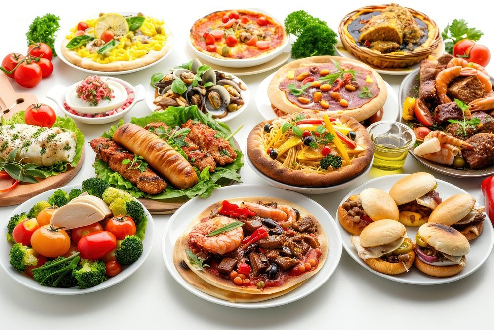 Diverse food restaurant cafeteria platter.