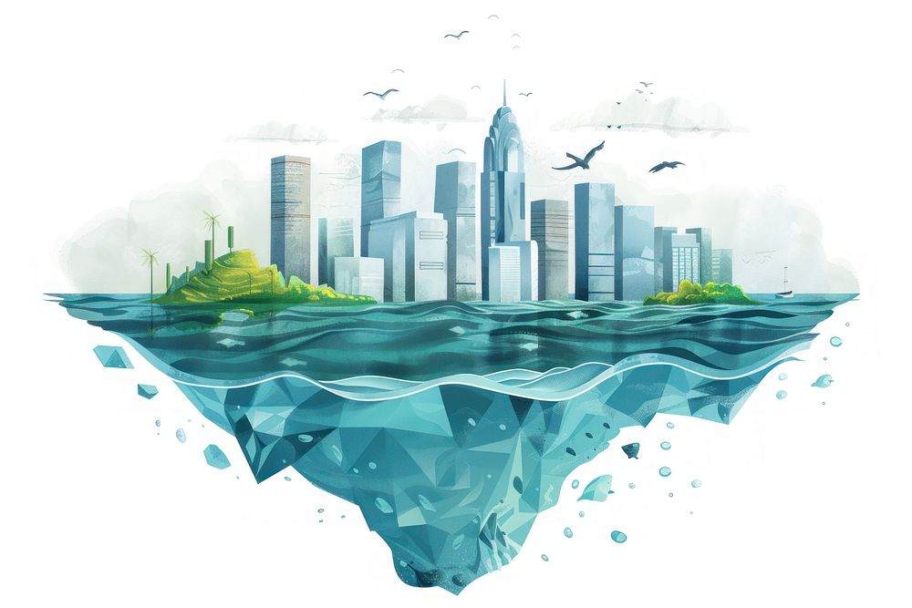 Rising sea levels architecture illustrated metropolis.