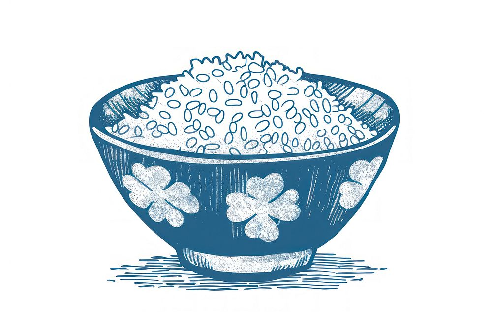 Rice in bowl doodle food art.