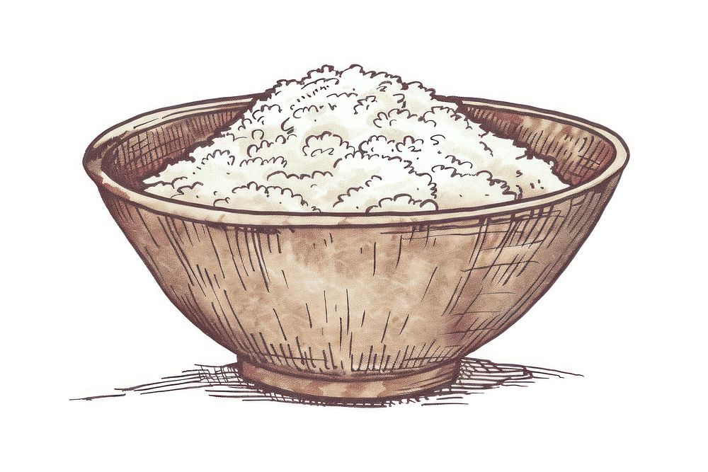 Rice in bowl doodle jacuzzi powder flour.