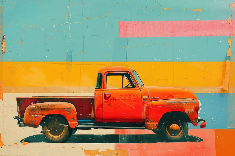 Retro collage of a truck art painting vehicle.