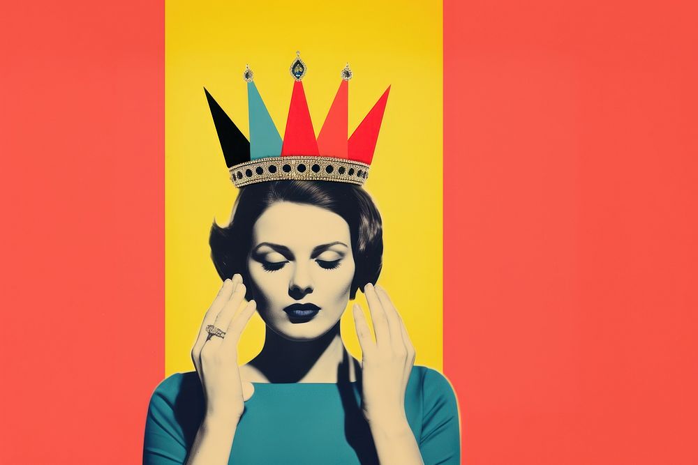 Retro collage of a woman crown art adult.