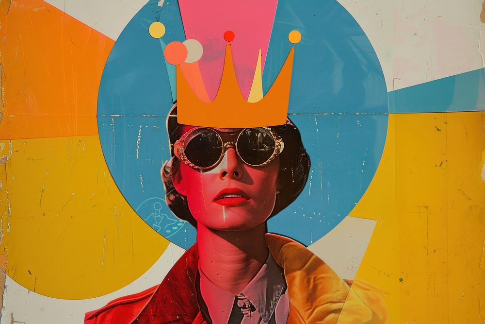 Retro collage of a woman art sunglasses painting.
