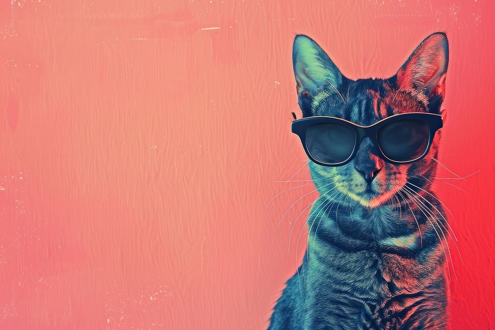 Retro collage of a cat sunglasses portrait animal.