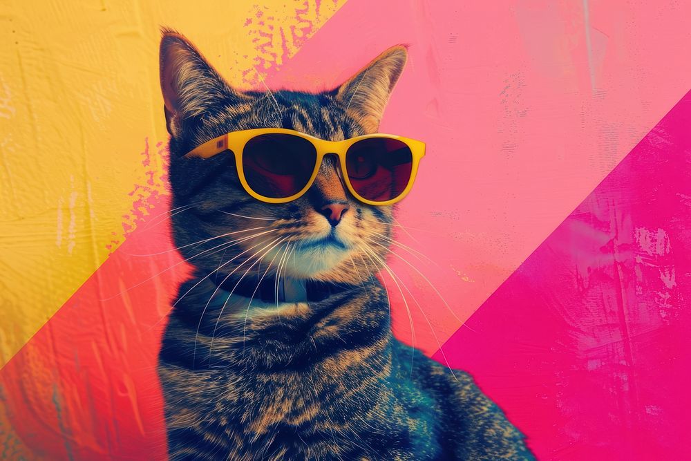 Retro collage of a cat sunglasses portrait mammal.