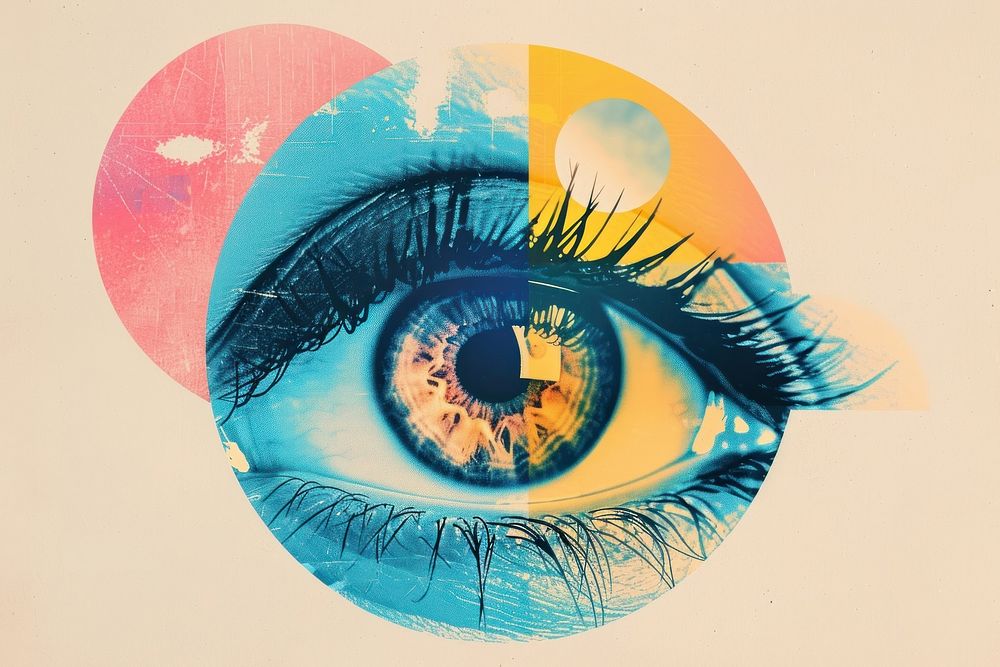 Retro collage of a eye art painting adult.