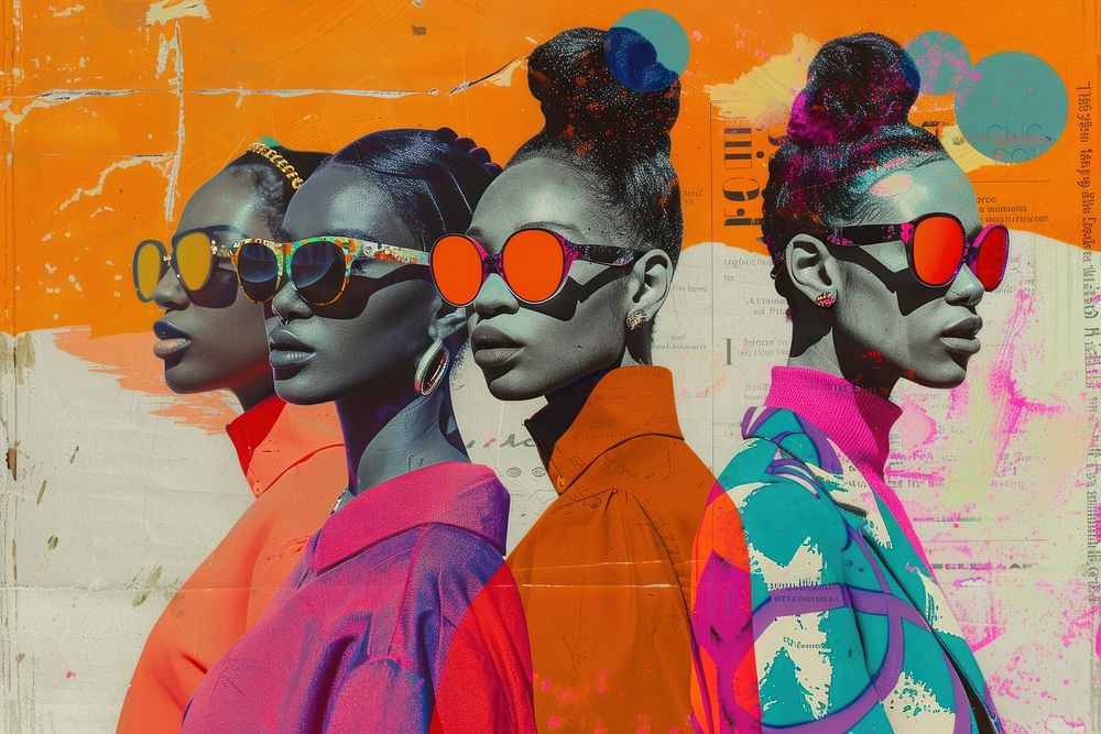 Retro collage of a friend group sunglasses art painting.