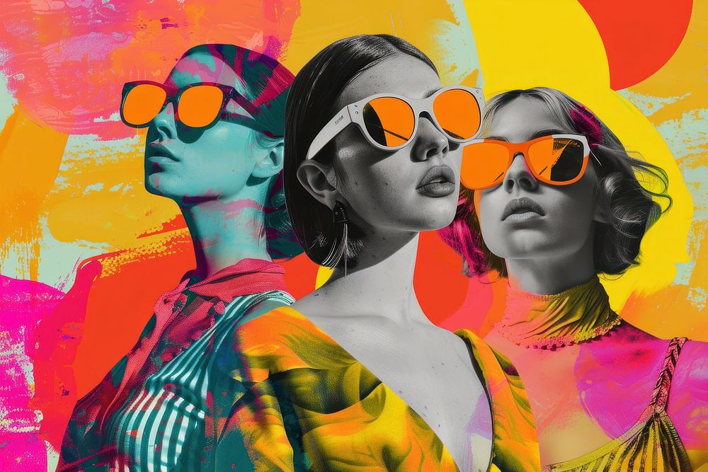 Retro collage of a friend group sunglasses art portrait.