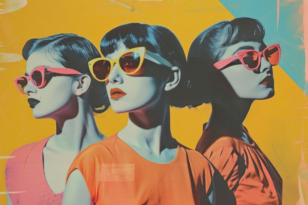Retro collage of a friend group sunglasses art adult.