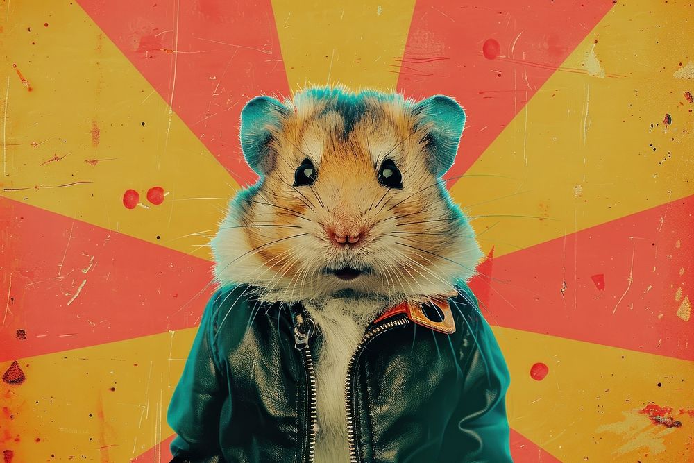 Retro collage of a hamster rodent mammal animal.
