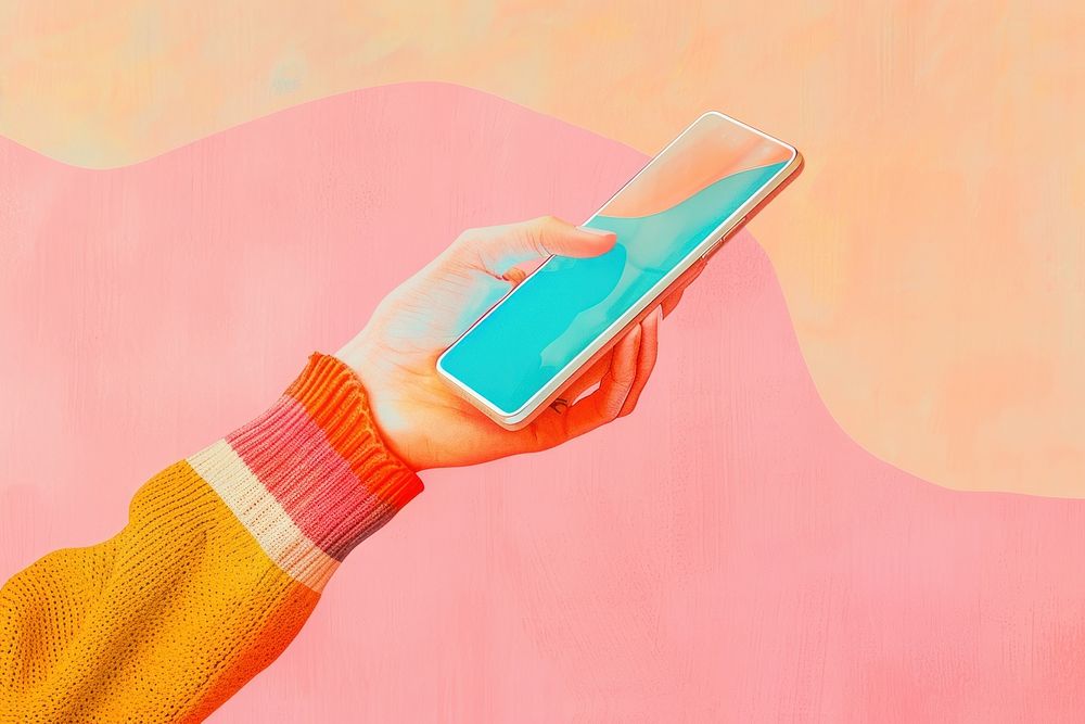 Retro collage of a hand holding adult phone.