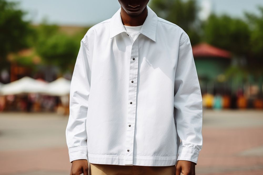 White denim jacket mockup apparel clothing sleeve.