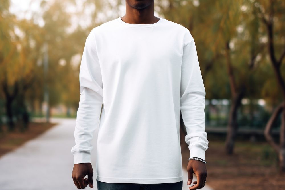 White long sleeve mockup apparel sweatshirt clothing.
