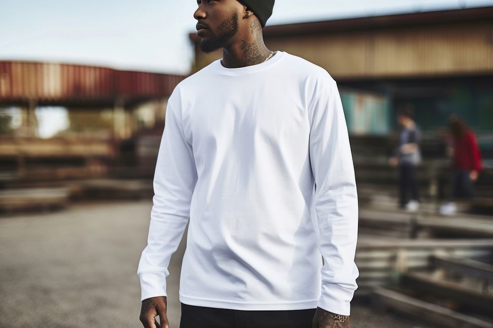 White long sleeve mockup apparel man sweatshirt.