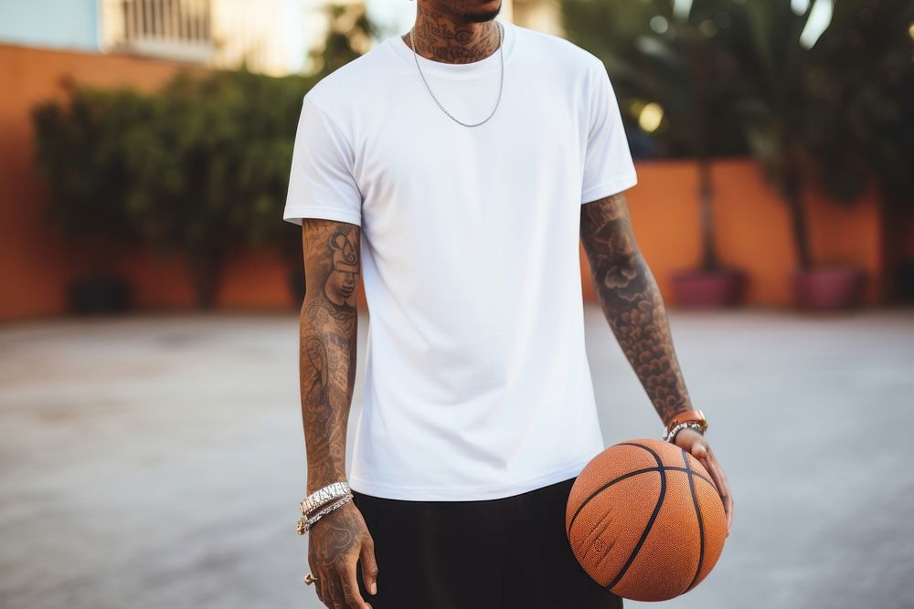 White t shirt mockup basketball apparel tattoo.