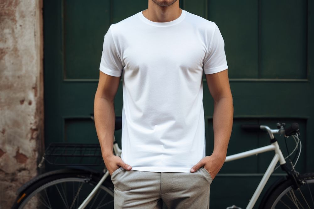 White shirt mockup apparel bicycle transportation.