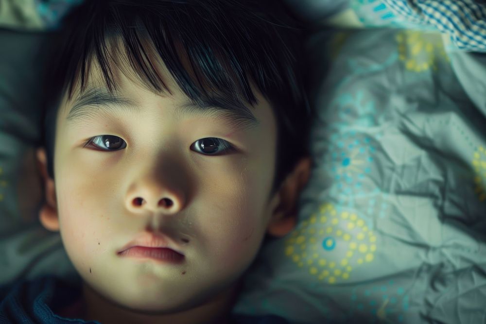 Asian boy looks tired portrait photo baby.