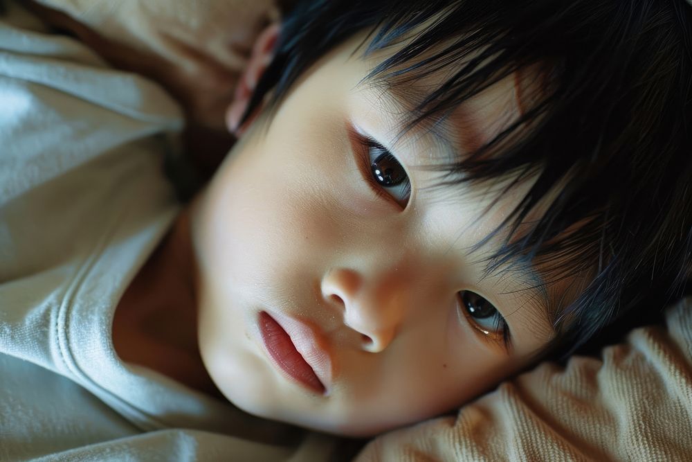 Asian boy looks tired portrait photo baby.