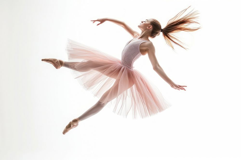 Ballerina in mid-air jump recreation dancing person.