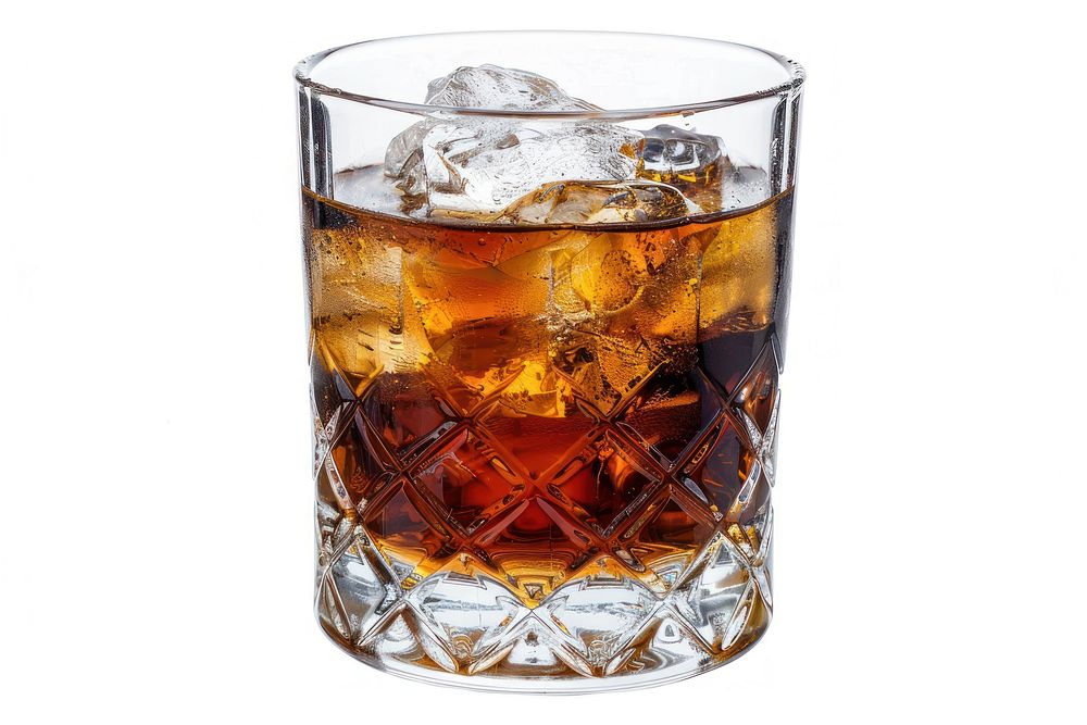 Drink in glass whisky beer white background.