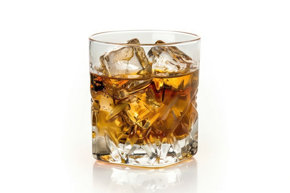Drink in glass whisky white background refreshment.