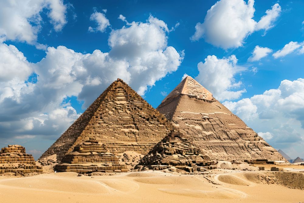Pyramids from Giza Plateau architecture building landmark.