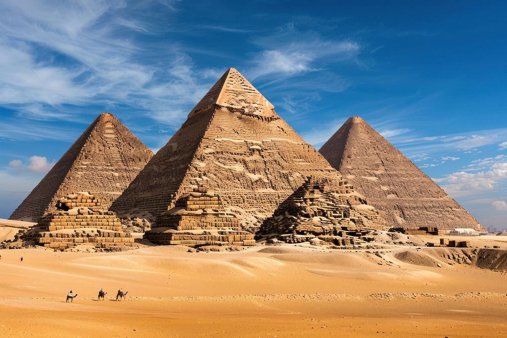 Pyramids from Giza Plateau architecture landmark archaeology.