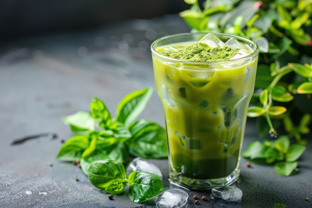 Fresh ice matcha in glass drink refreshment vegetable.