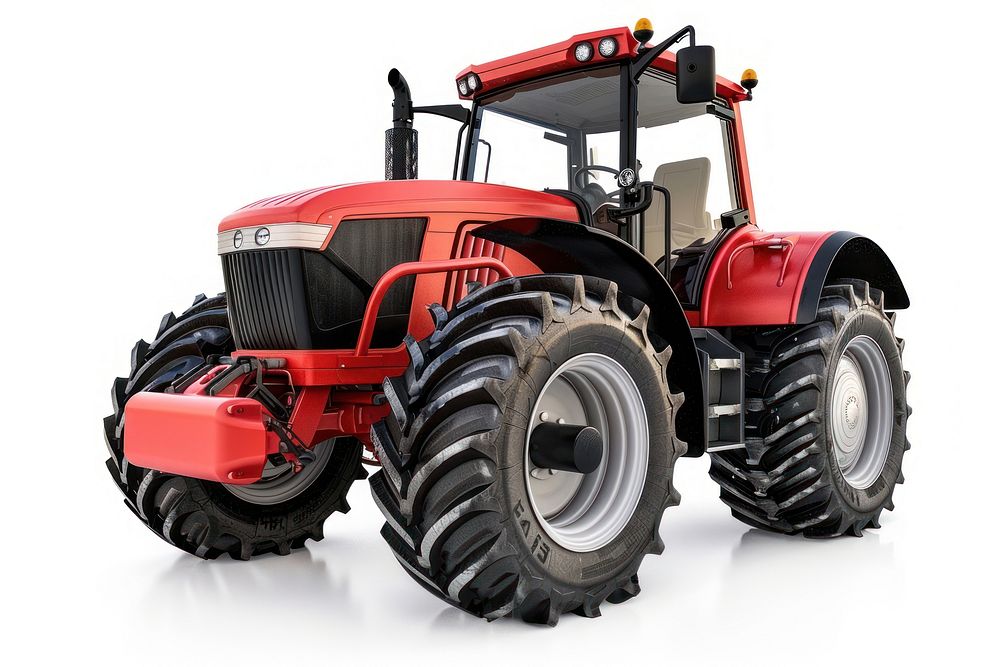 Red farm tractor vehicle white background transportation.