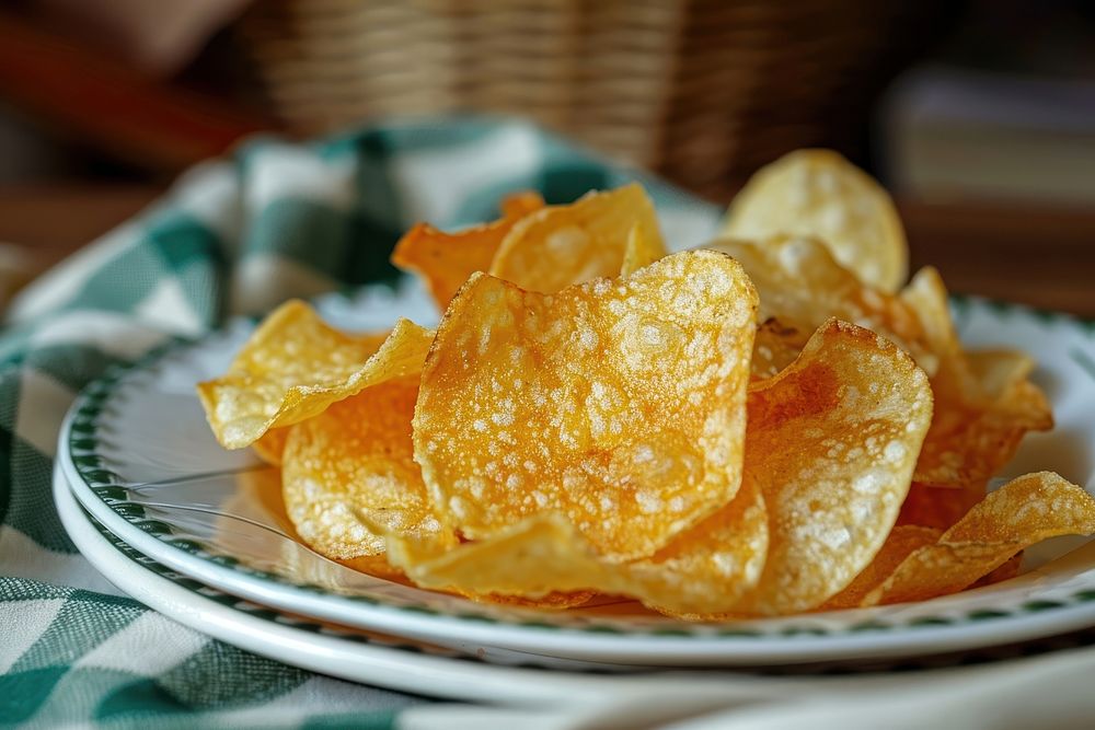 Potato chips snack plate food.