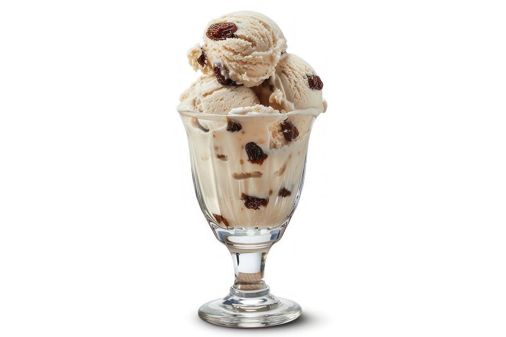 Raisin Ice cream dessert sundae glass.