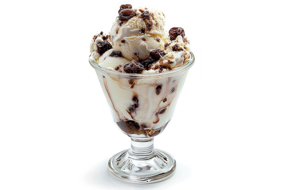 Raisin Ice cream dessert sundae glass.