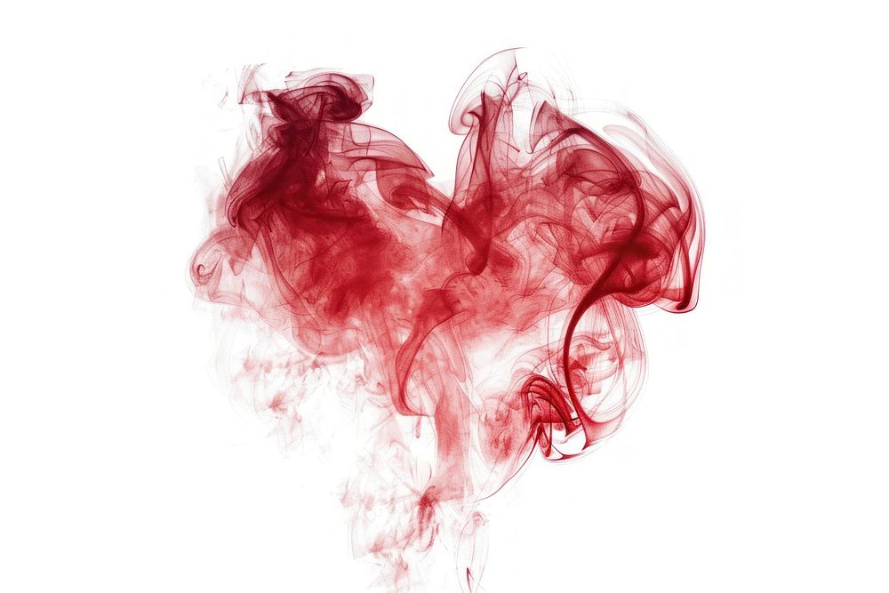 Smoke heart red white background.