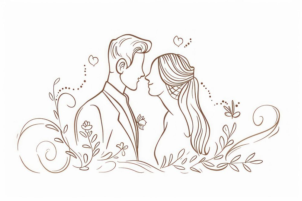 Bride and groom doodle drawing sketch line.