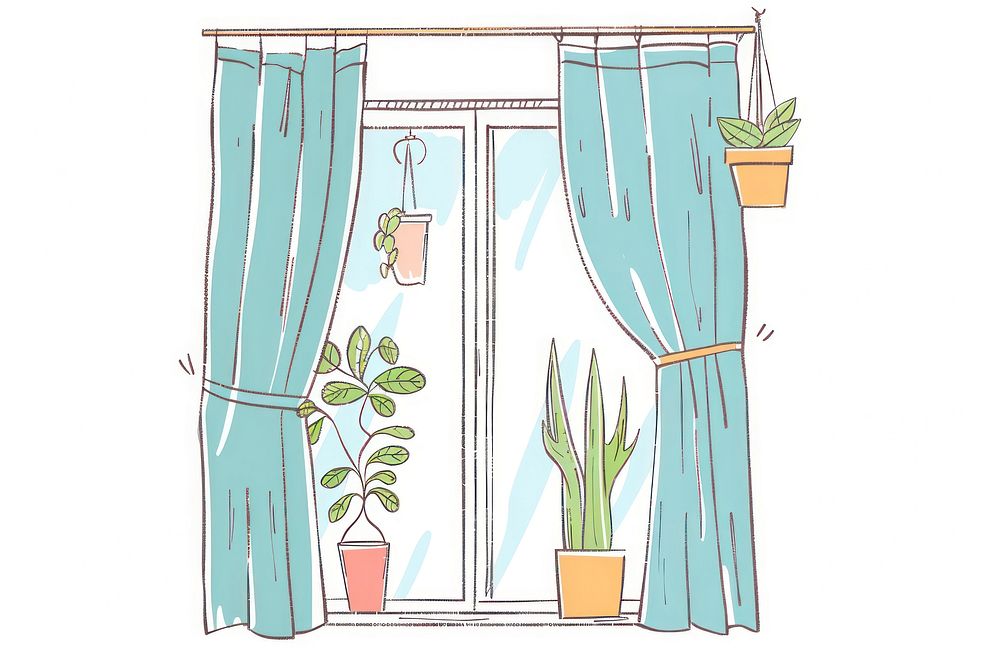 Cute curtain doodle plant door.