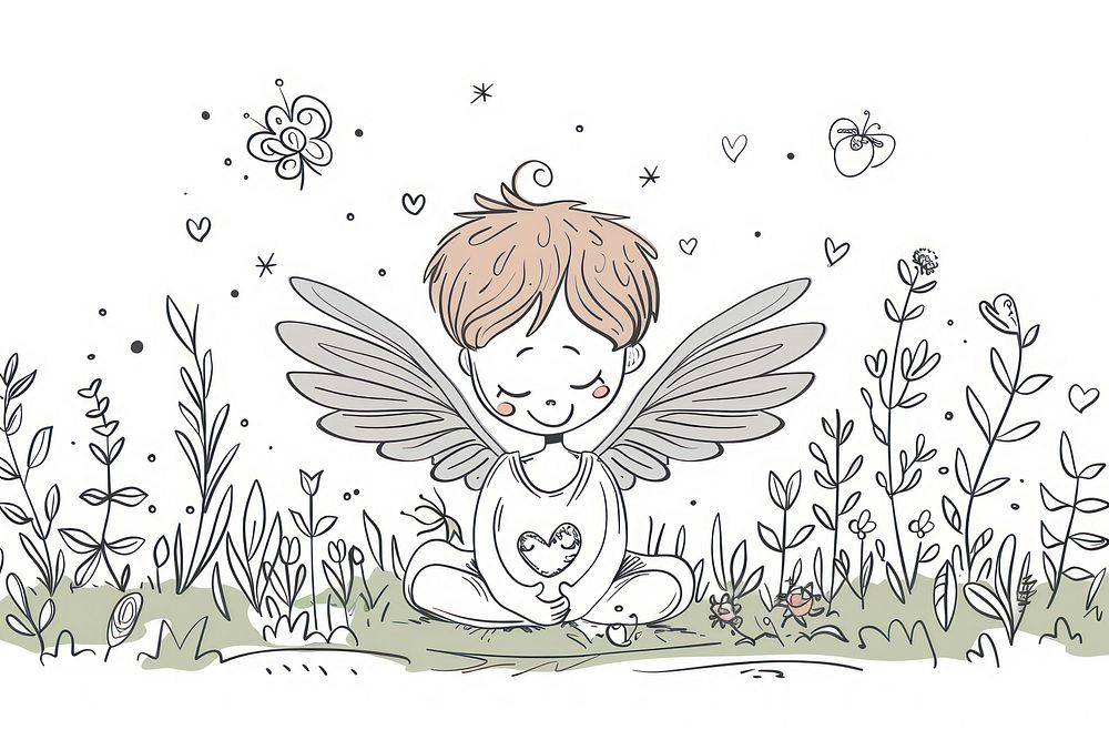 Cherub doodle illustrated drawing sketch.