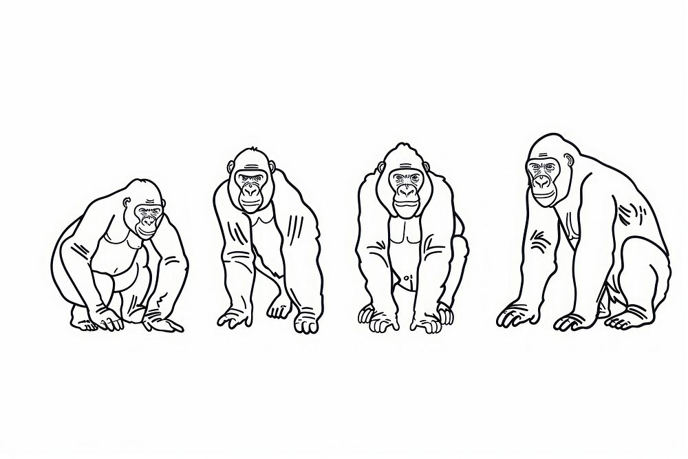 Gorillas doodle wildlife drawing monkey.