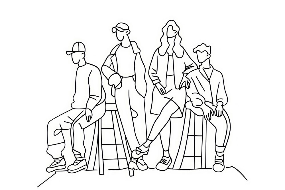 People working together doodle illustrated clothing footwear.