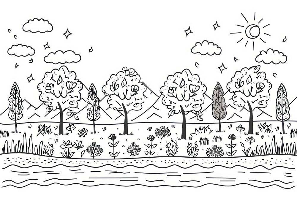 Scenery doodle illustrated drawing blossom.