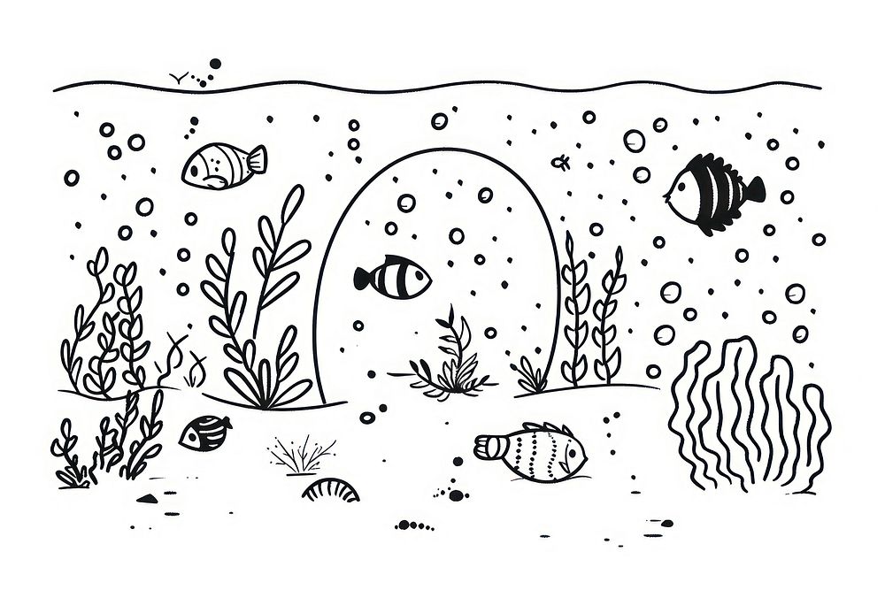 Underwater tunnel doodle drawing sketch line.