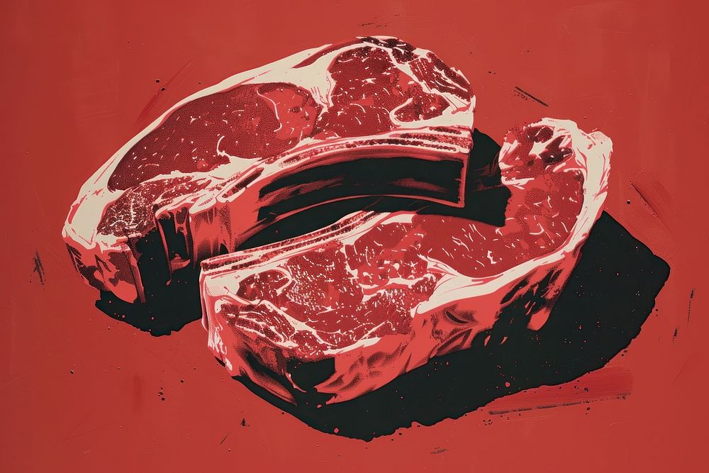 Silkscreen illustration of meat food beef red.
