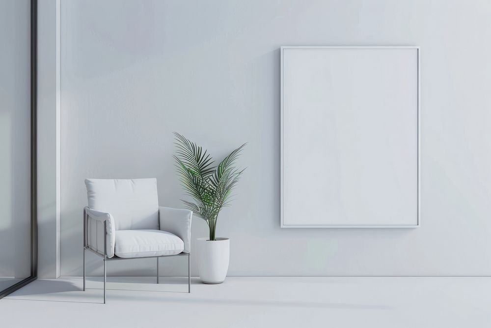 White blank picture frame mockups furniture indoors cushion.