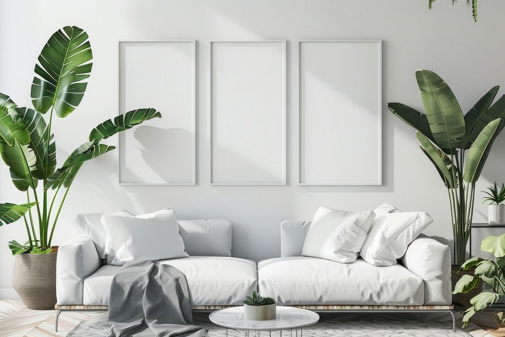 White blank picture frame mockups room architecture living room.